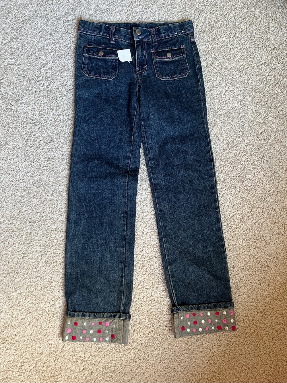 NWT Gymboree Dark Blue girls size 10 Straight-Leg Jeans with Polka Dot Cuffs